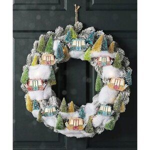 Anthropologie  Light-Up Gondola Wreath Christmas Holidays Flocked Whimsical NEW